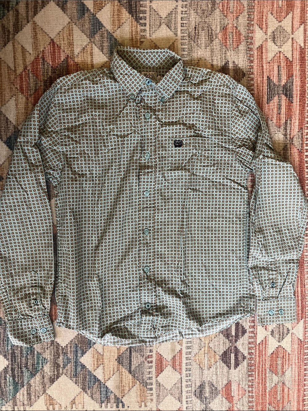 Cinch Boys Sage Green Geometric Button-Down Shirt